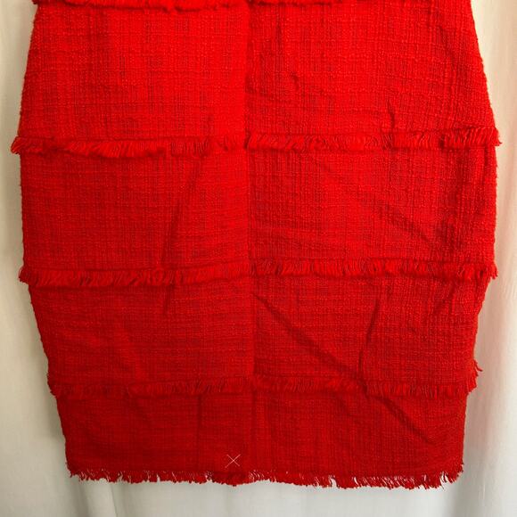 J Crew Red Cotton Tweed Fringed Dress Sleeveless NWT Size 4 - Picture 7 of 10